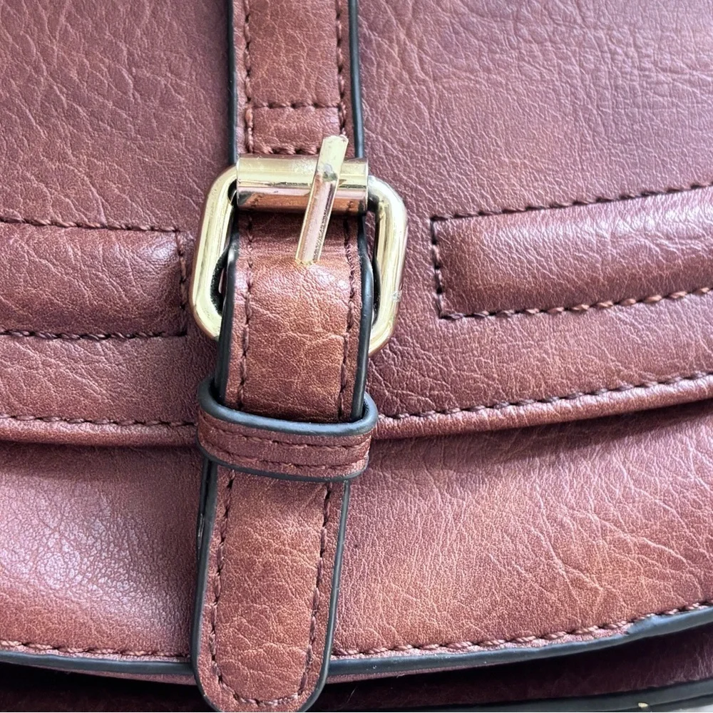 Vegan Leather-Style Saddle Crossbody Bag in Brown - Picture 3 of 10